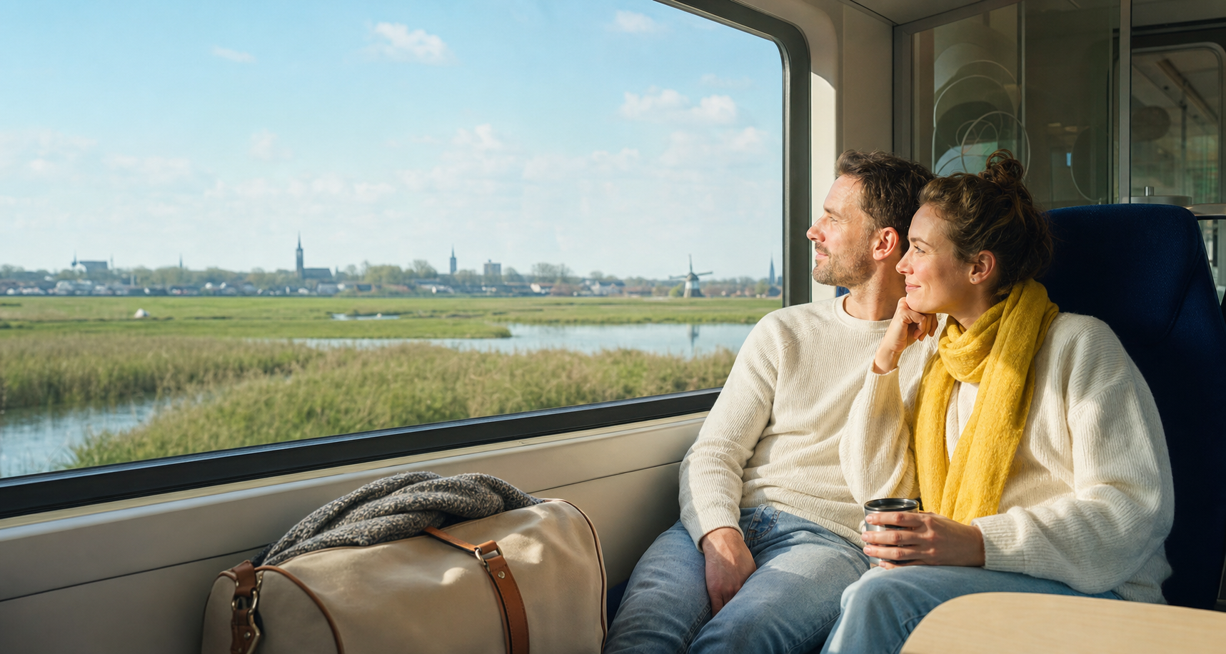 Reiziger met een kleine tas loopt rustig over een Nederlands perron
